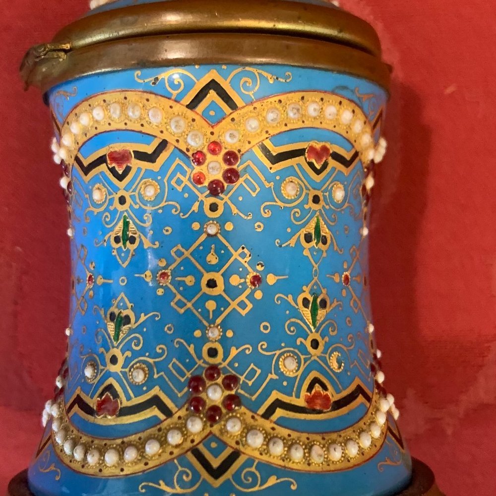 Vintage French Champleve Enamel Bronze Inkwell